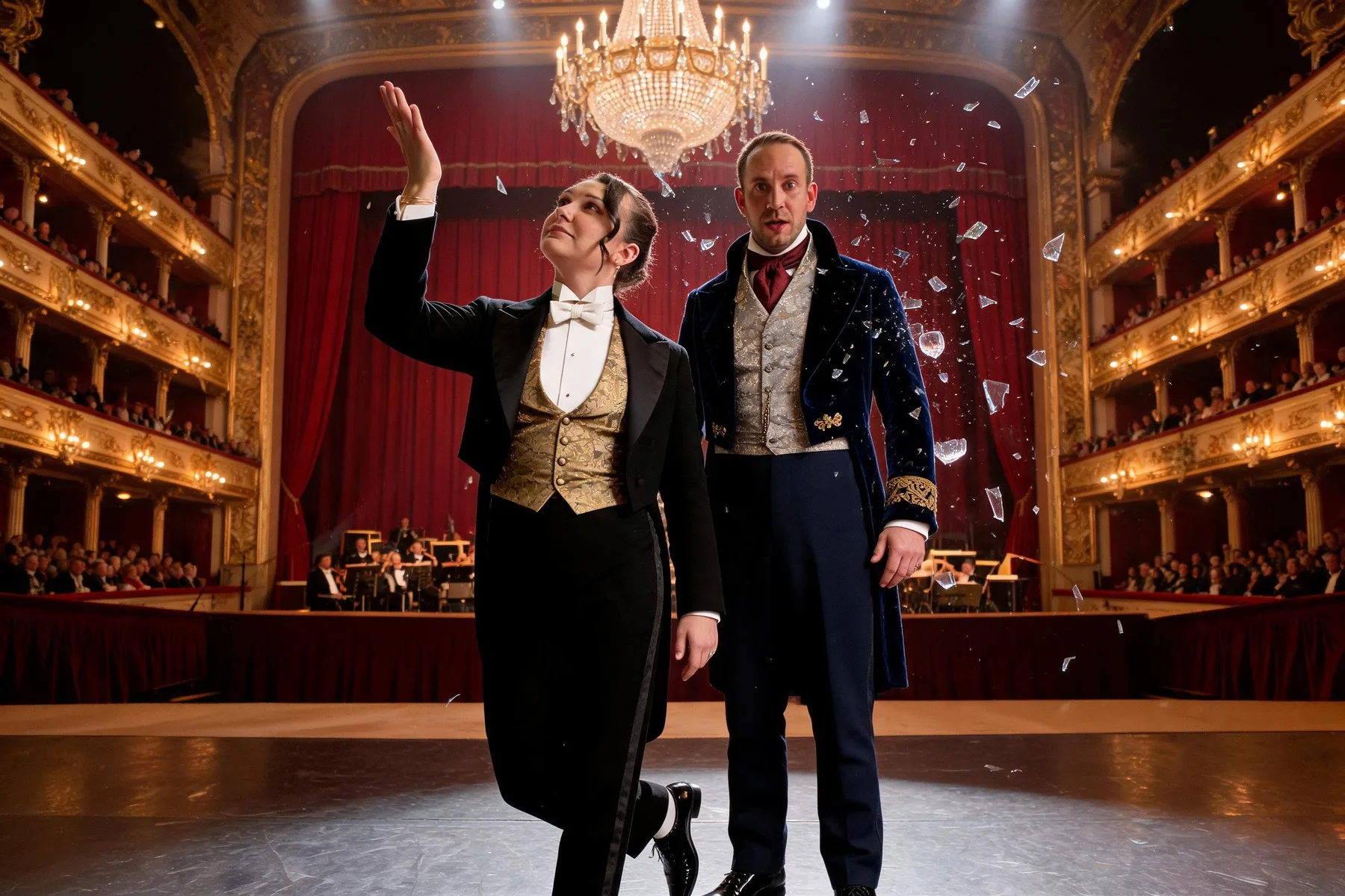 Duo en tenue de gala sous le lustre de l'Opéra — résultat IA FuturBooth