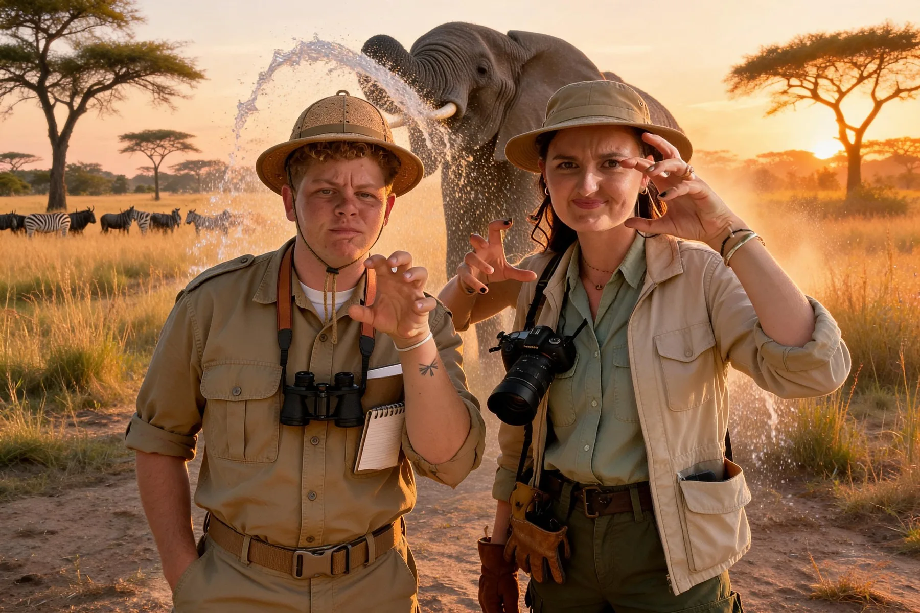 Explorateurs en safari africain avec éléphant — résultat IA FuturBooth