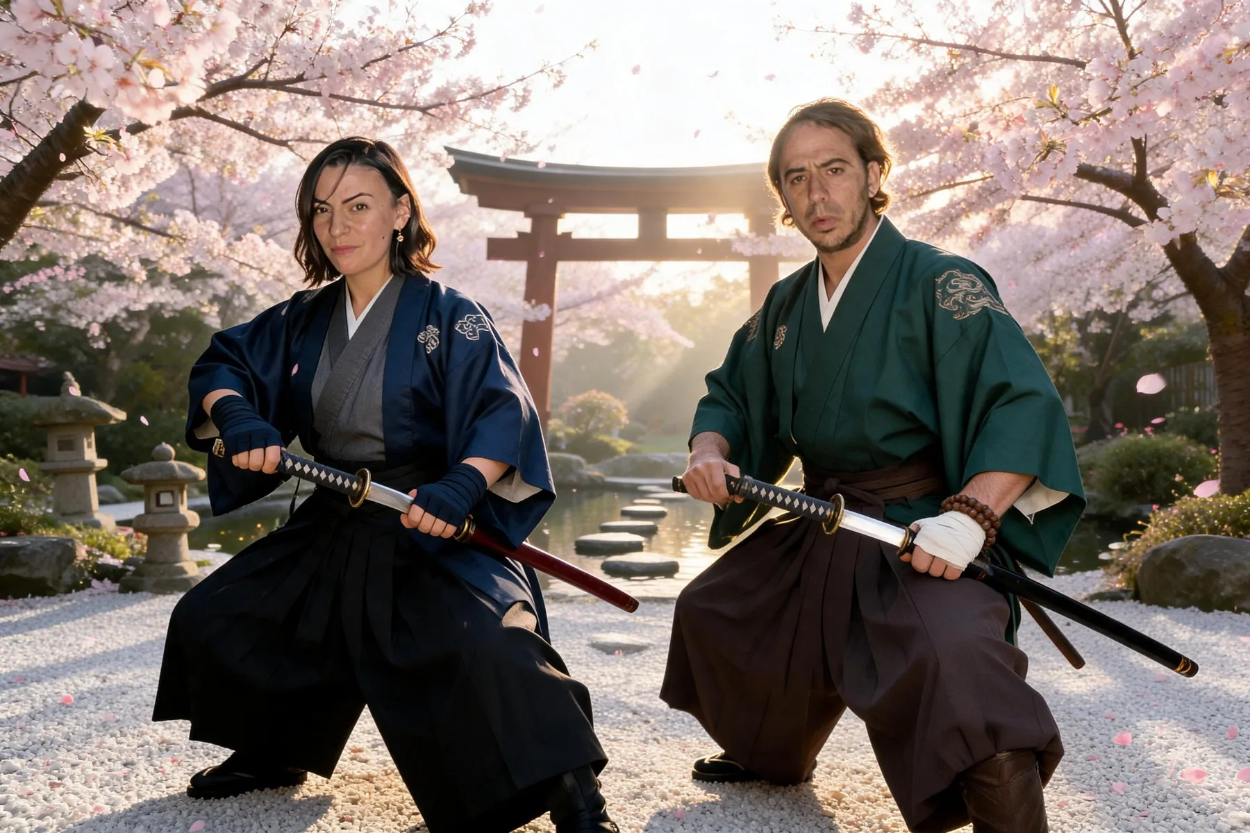 Samouraïs sous les cerisiers en fleurs — résultat IA FuturBooth