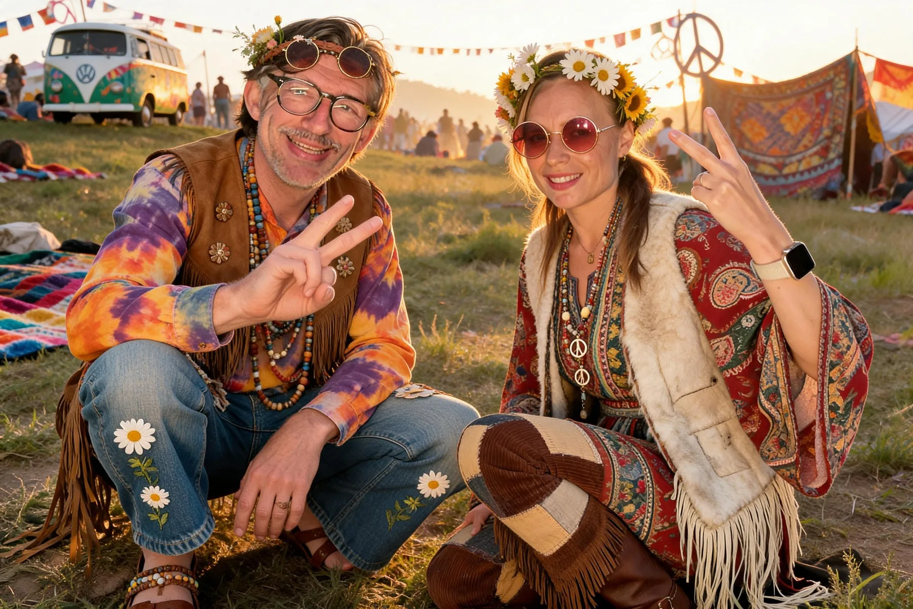 Duo festival hippie façon Woodstock — résultat IA FuturBooth
