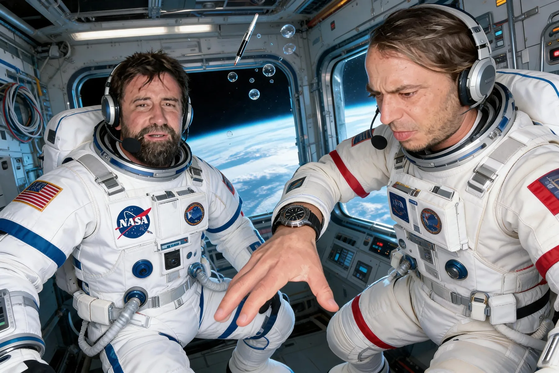 Cosmonautes à bord d’une station spatiale — résultat IA FuturBooth